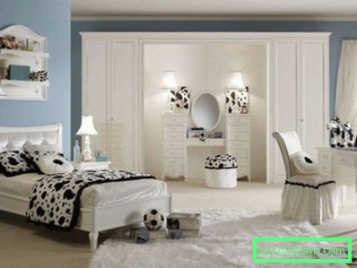 camera da letto-elegante-girl-blue-e-nero-camera-design-and-decorazione-con-light-blue-camera da letto-wall-paint-compresi-rettangolare-peloso-bianco-camera da letto-tappeto-e-tufted-piccole bianco-lino-girl-testata-grande-pi