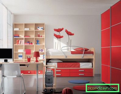 adorabile-rosso-theme-of-moderne-kids-camere-progettato-in-stile minimalista-e-arredate con-moderna-camera da letto-mobili-come-awesome-letto a castello-accanto-open-storage