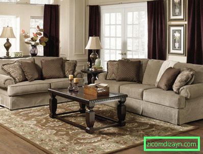 stupefacente-grigio-divano-e-divanetto-of-soggiorno-mobili-set-arredati-con-nero-legno-tavolo-on-tappeto-plus-completato-con-marrone scuro-window-tende-Decor idea